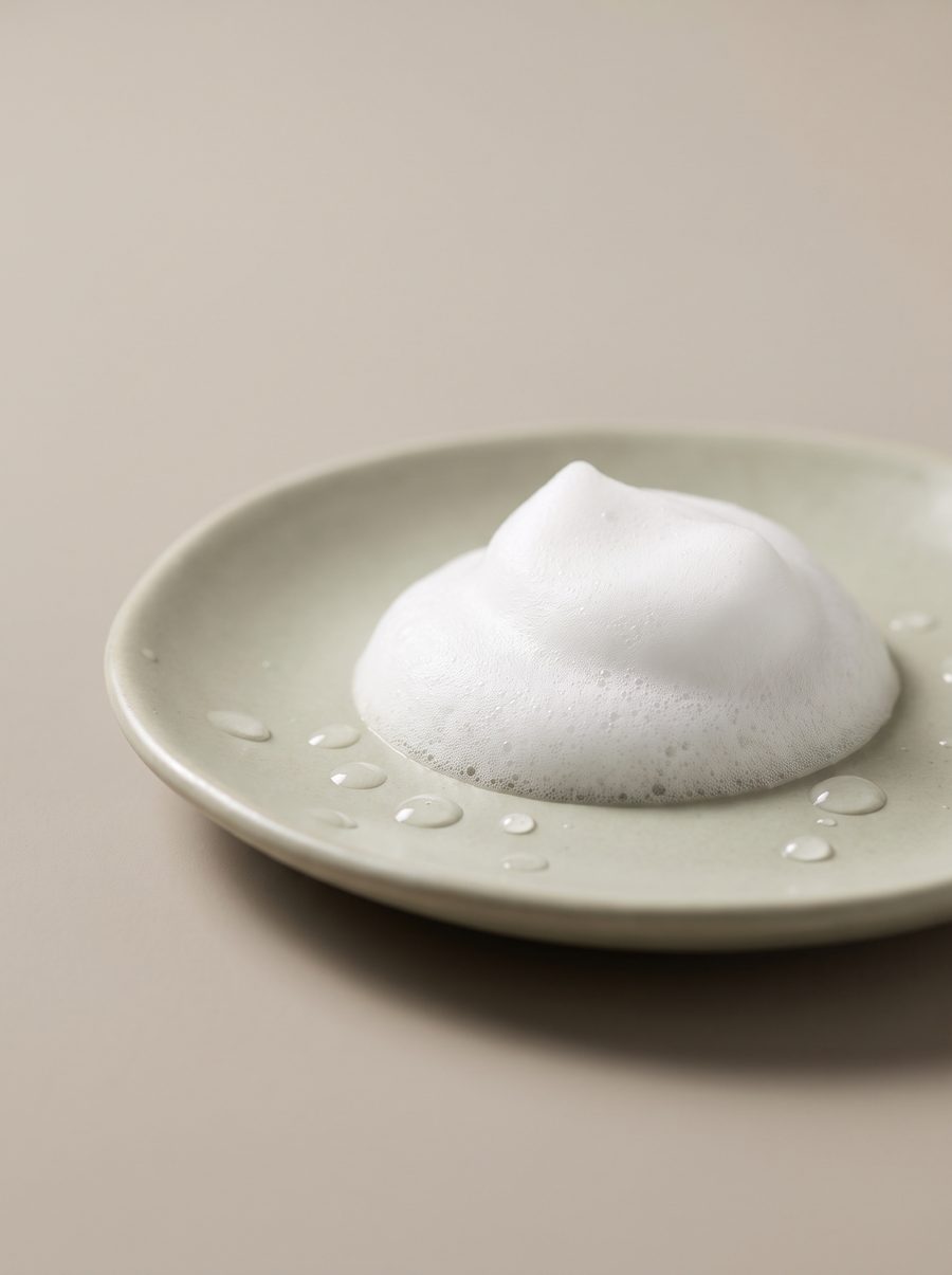 Cleansing foam on a ceramic dish